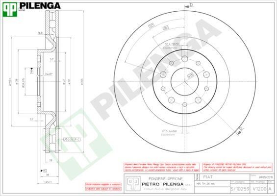 Pilenga V1200 Тормозной диск передний вентилируемый V1200: Отличная цена - Купить в Польше на 2407.PL!