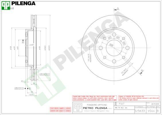 Pilenga V044 Тормозной диск передний вентилируемый V044: Отличная цена - Купить в Польше на 2407.PL!