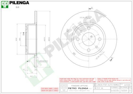 Pilenga 5059 Rear brake disc, non-ventilated 5059: Buy near me in Poland at 2407.PL - Good price!