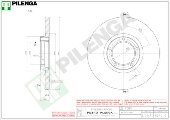 Pilenga 5274 Тормозной диск передний невентилируемый 5274: Отличная цена - Купить в Польше на 2407.PL!
