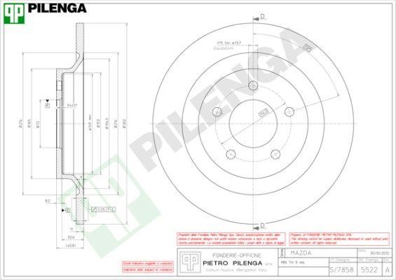 Pilenga 5522 Rear brake disc, non-ventilated 5522: Buy near me in Poland at 2407.PL - Good price!