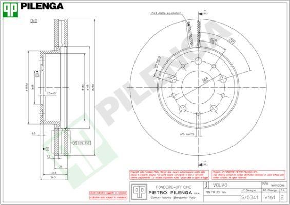 Pilenga V161 Front brake disc ventilated V161: Buy near me in Poland at 2407.PL - Good price!