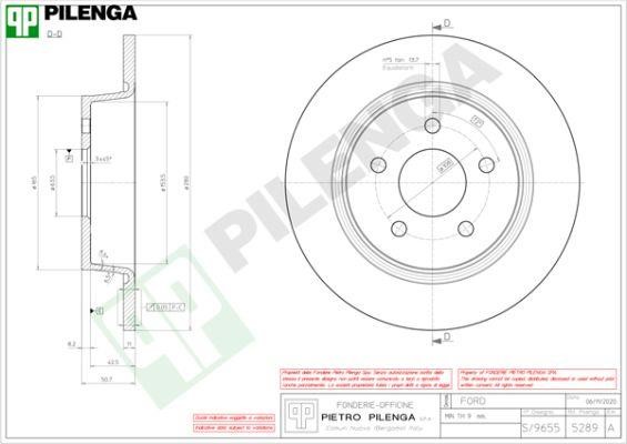 Pilenga 5289 Rear brake disc, non-ventilated 5289: Buy near me in Poland at 2407.PL - Good price!