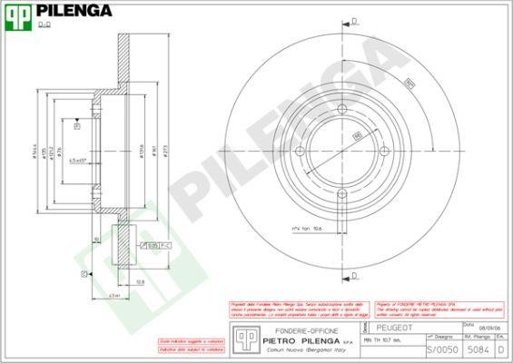 Pilenga 5084 Тормозной диск передний невентилируемый 5084: Отличная цена - Купить в Польше на 2407.PL!