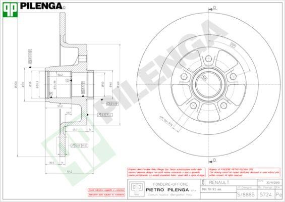 Pilenga 5724 Rear brake disc, non-ventilated 5724: Buy near me in Poland at 2407.PL - Good price!