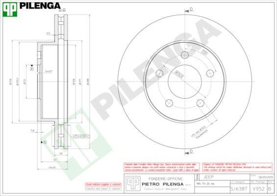 Pilenga V952 Диск гальмівний передній вентильований V952: Приваблива ціна - Купити у Польщі на 2407.PL!