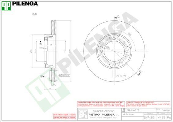 Pilenga V455 Front brake disc ventilated V455: Buy near me in Poland at 2407.PL - Good price!