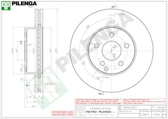 Pilenga V994 Front brake disc ventilated V994: Buy near me in Poland at 2407.PL - Good price!