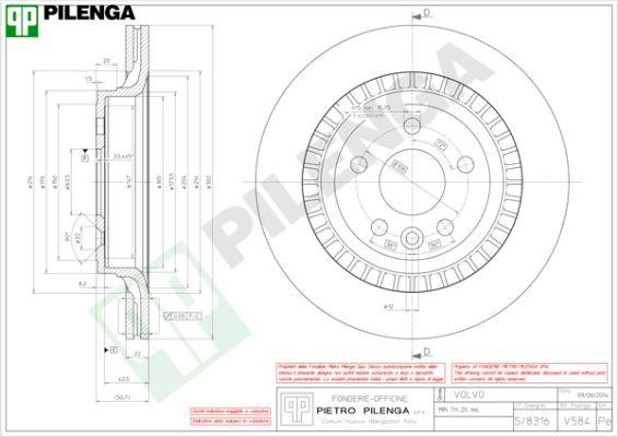 Pilenga V584 Rear ventilated brake disc V584: Buy near me in Poland at 2407.PL - Good price!