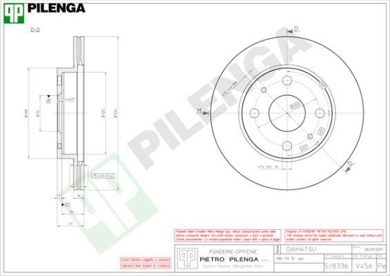 Pilenga V456 Front brake disc ventilated V456: Buy near me in Poland at 2407.PL - Good price!