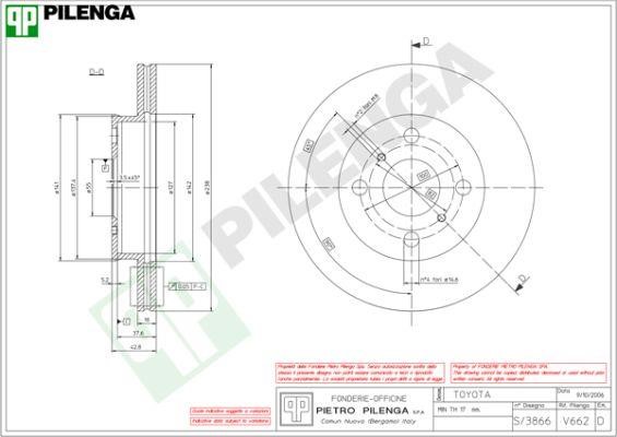 Pilenga V662 Диск гальмівний передній вентильований V662: Приваблива ціна - Купити у Польщі на 2407.PL!