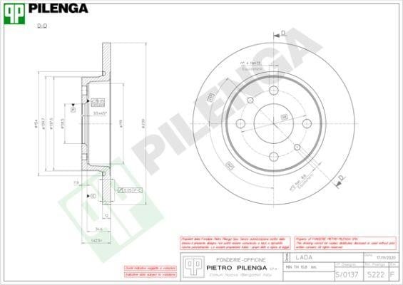 Pilenga 5222 Тормозной диск передний невентилируемый 5222: Отличная цена - Купить в Польше на 2407.PL!