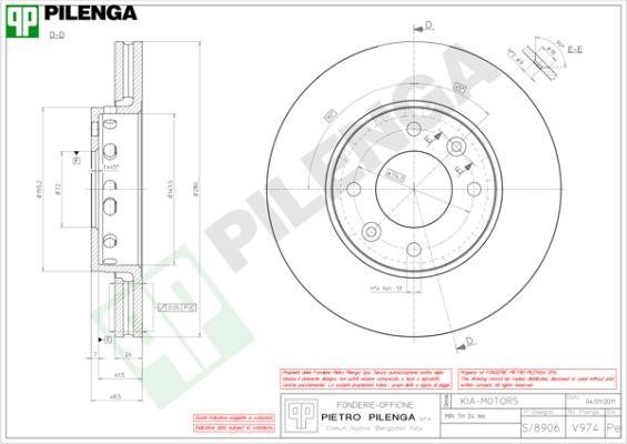 Pilenga V974 Тормозной диск передний вентилируемый V974: Отличная цена - Купить в Польше на 2407.PL!