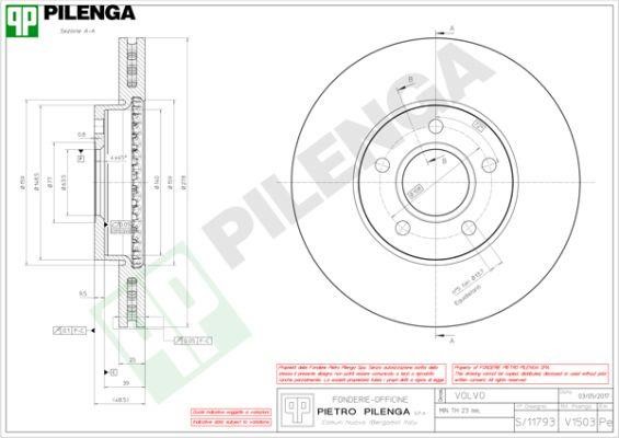 Pilenga V1503 Front brake disc ventilated V1503: Buy near me at 2407.PL in Poland at an Affordable price!