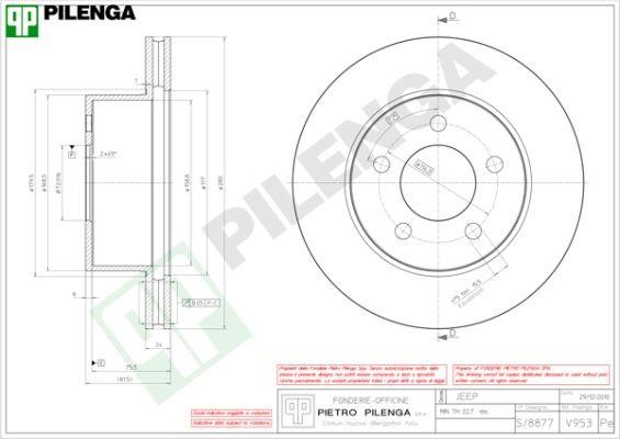 Pilenga V953 Диск гальмівний передній вентильований V953: Приваблива ціна - Купити у Польщі на 2407.PL!