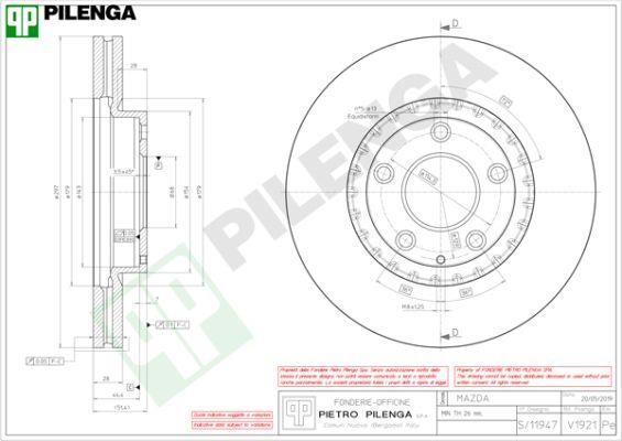 Pilenga V1921 Тормозной диск передний вентилируемый V1921: Отличная цена - Купить в Польше на 2407.PL!