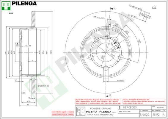 Pilenga 5192 Rear brake disc, non-ventilated 5192: Buy near me in Poland at 2407.PL - Good price!