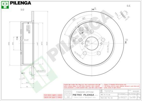 Pilenga 5498 Тормозной диск задний невентилируемый 5498: Отличная цена - Купить в Польше на 2407.PL!