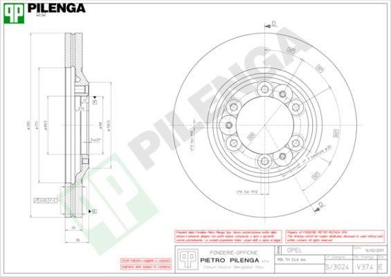 Pilenga V374 Front brake disc ventilated V374: Buy near me in Poland at 2407.PL - Good price!