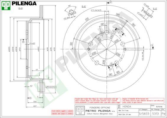 Pilenga 5313 Rear brake disc, non-ventilated 5313: Buy near me in Poland at 2407.PL - Good price!