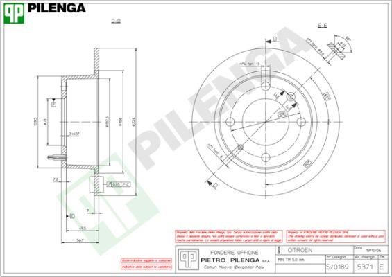 Pilenga 5371 Rear brake disc, non-ventilated 5371: Buy near me in Poland at 2407.PL - Good price!