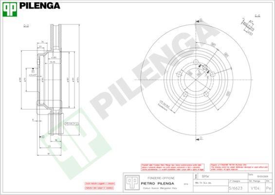 Pilenga V104 Front brake disc ventilated V104: Buy near me in Poland at 2407.PL - Good price!