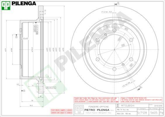 Pilenga 5605 Тормозной диск задний невентилируемый 5605: Отличная цена - Купить в Польше на 2407.PL!