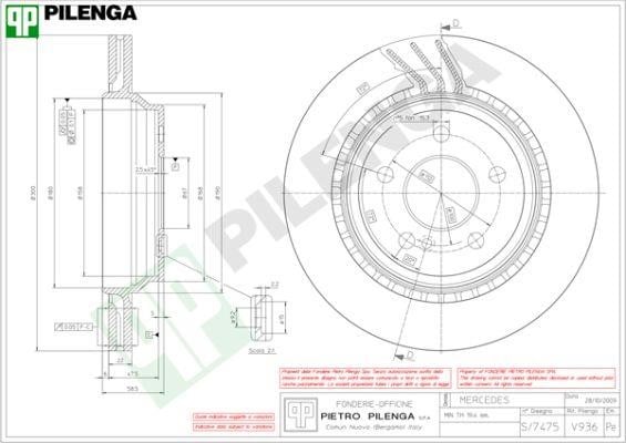 Pilenga V936 Rear ventilated brake disc V936: Buy near me in Poland at 2407.PL - Good price!