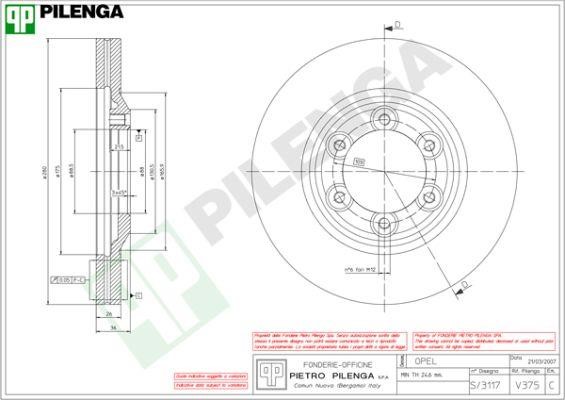 Pilenga V375 Тормозной диск передний вентилируемый V375: Отличная цена - Купить в Польше на 2407.PL!