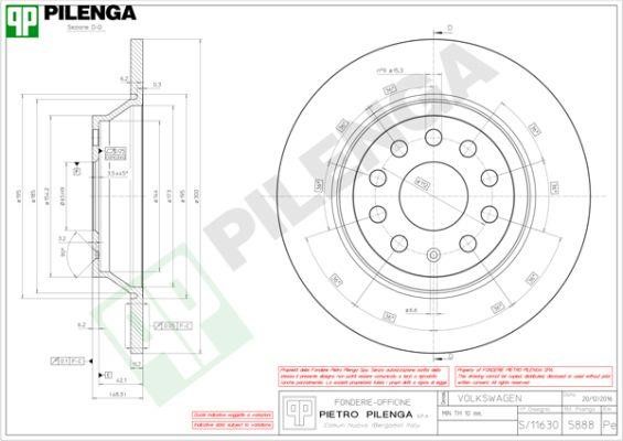 Pilenga 5888 Rear brake disc, non-ventilated 5888: Buy near me in Poland at 2407.PL - Good price!
