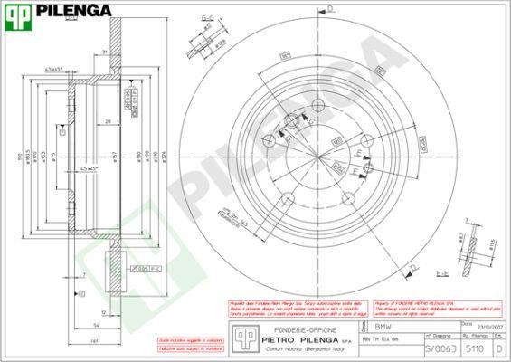Pilenga 5110 Тормозной диск задний невентилируемый 5110: Отличная цена - Купить в Польше на 2407.PL!