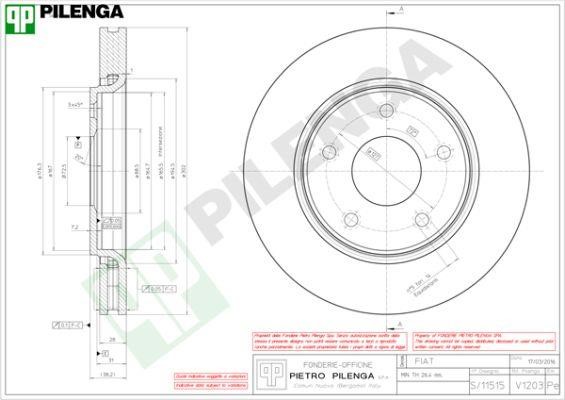 Pilenga V1203 Диск гальмівний передній вентильований V1203: Приваблива ціна - Купити у Польщі на 2407.PL!