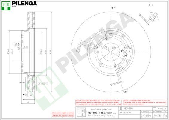 Pilenga V418 Тормозной диск передний вентилируемый V418: Отличная цена - Купить в Польше на 2407.PL!