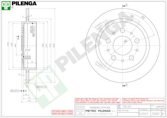 Pilenga 5260 Rear brake disc, non-ventilated 5260: Buy near me in Poland at 2407.PL - Good price!