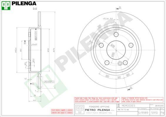 Pilenga 5910 Rear brake disc, non-ventilated 5910: Buy near me in Poland at 2407.PL - Good price!