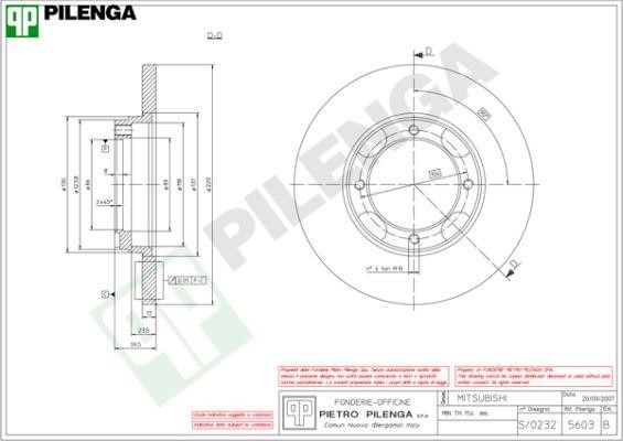 Pilenga 5603 Unventilated front brake disc 5603: Buy near me in Poland at 2407.PL - Good price!