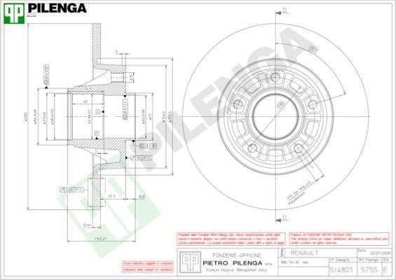 Pilenga 5755 Rear brake disc, non-ventilated 5755: Buy near me in Poland at 2407.PL - Good price!