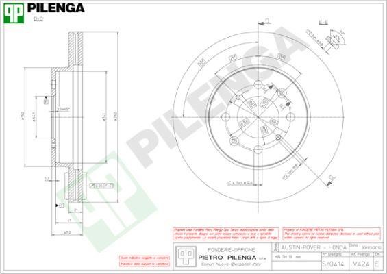 Pilenga V424 Тормозной диск передний вентилируемый V424: Отличная цена - Купить в Польше на 2407.PL!
