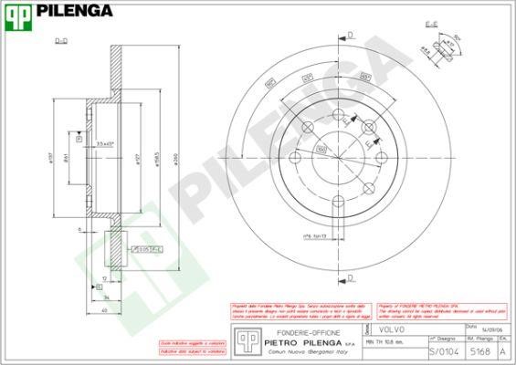 Pilenga 5168 Тормозной диск передний невентилируемый 5168: Отличная цена - Купить в Польше на 2407.PL!