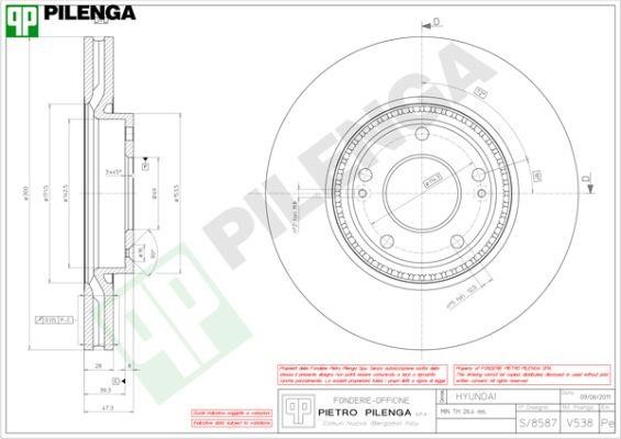 Pilenga V538 Front brake disc ventilated V538: Buy near me in Poland at 2407.PL - Good price!