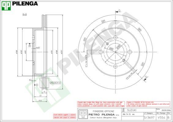 Pilenga V554 Тормозной диск передний вентилируемый V554: Отличная цена - Купить в Польше на 2407.PL!