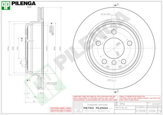 Pilenga V006 Rear ventilated brake disc V006: Buy near me in Poland at 2407.PL - Good price!