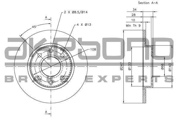 Akebono BN-0197E Brake disk BN0197E: Buy near me in Poland at 2407.PL - Good price!