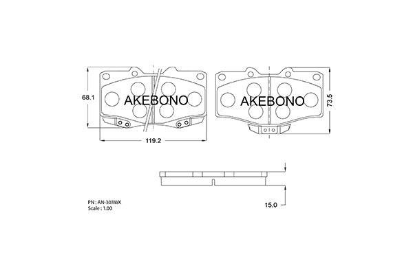 Akebono AN-303WK Brake Pad Set, disc brake AN303WK: Buy near me in Poland at 2407.PL - Good price!