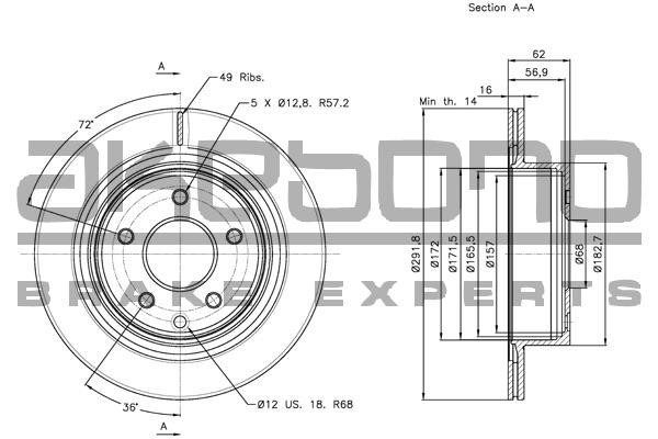 Akebono BN-0145E Rear ventilated brake disc BN0145E: Buy near me in Poland at 2407.PL - Good price!