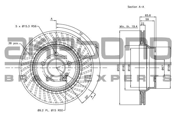 Akebono BN-0049E Rear ventilated brake disc BN0049E: Buy near me in Poland at 2407.PL - Good price!