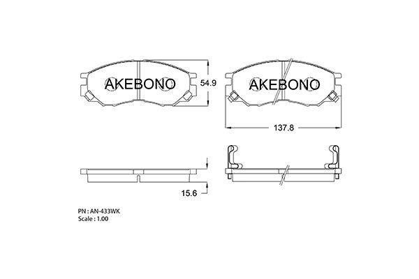 Akebono AN-433WKE Гальмівні колодки, комплект AN433WKE: Приваблива ціна - Купити у Польщі на 2407.PL!