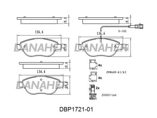Danaher DBP1721-01 Brake Pad Set, disc brake DBP172101: Buy near me in Poland at 2407.PL - Good price!