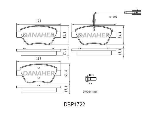 Danaher DBP1722 Гальмівні колодки, комплект DBP1722: Приваблива ціна - Купити у Польщі на 2407.PL!