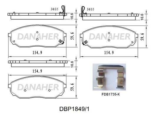 Danaher DBP1849/1 Гальмівні колодки, комплект DBP18491: Приваблива ціна - Купити у Польщі на 2407.PL!